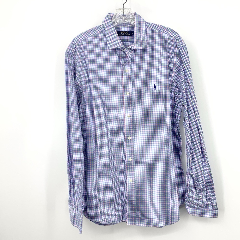 POLO Ralph‎ Lauren Men Size Large Shirt Button Down Top Blue White Checkered